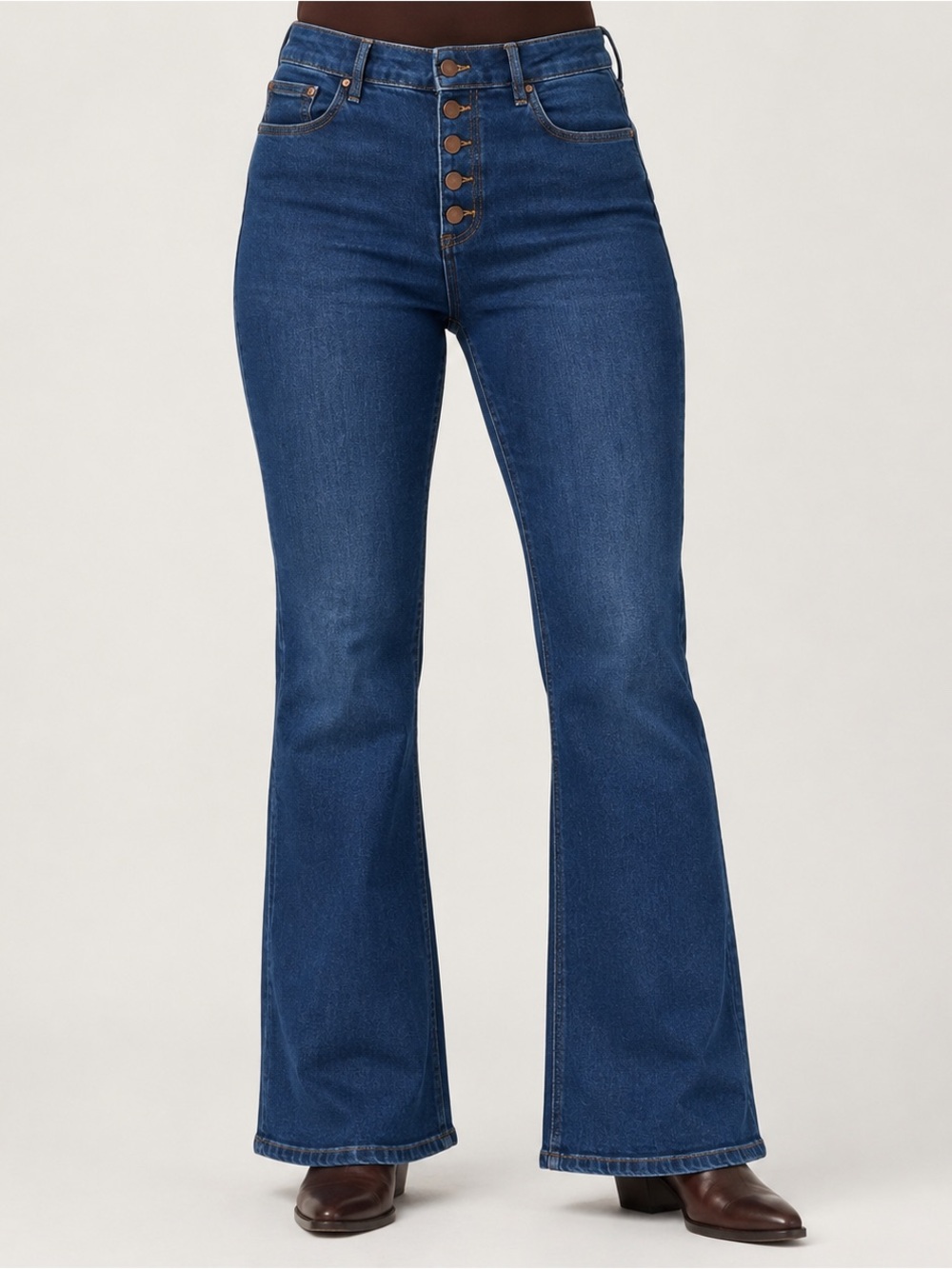 Boden Button Fly Flare Jeans Womens US 12R High Rise Stretch Denim
